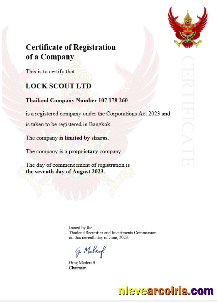 Thailand business registration certificate